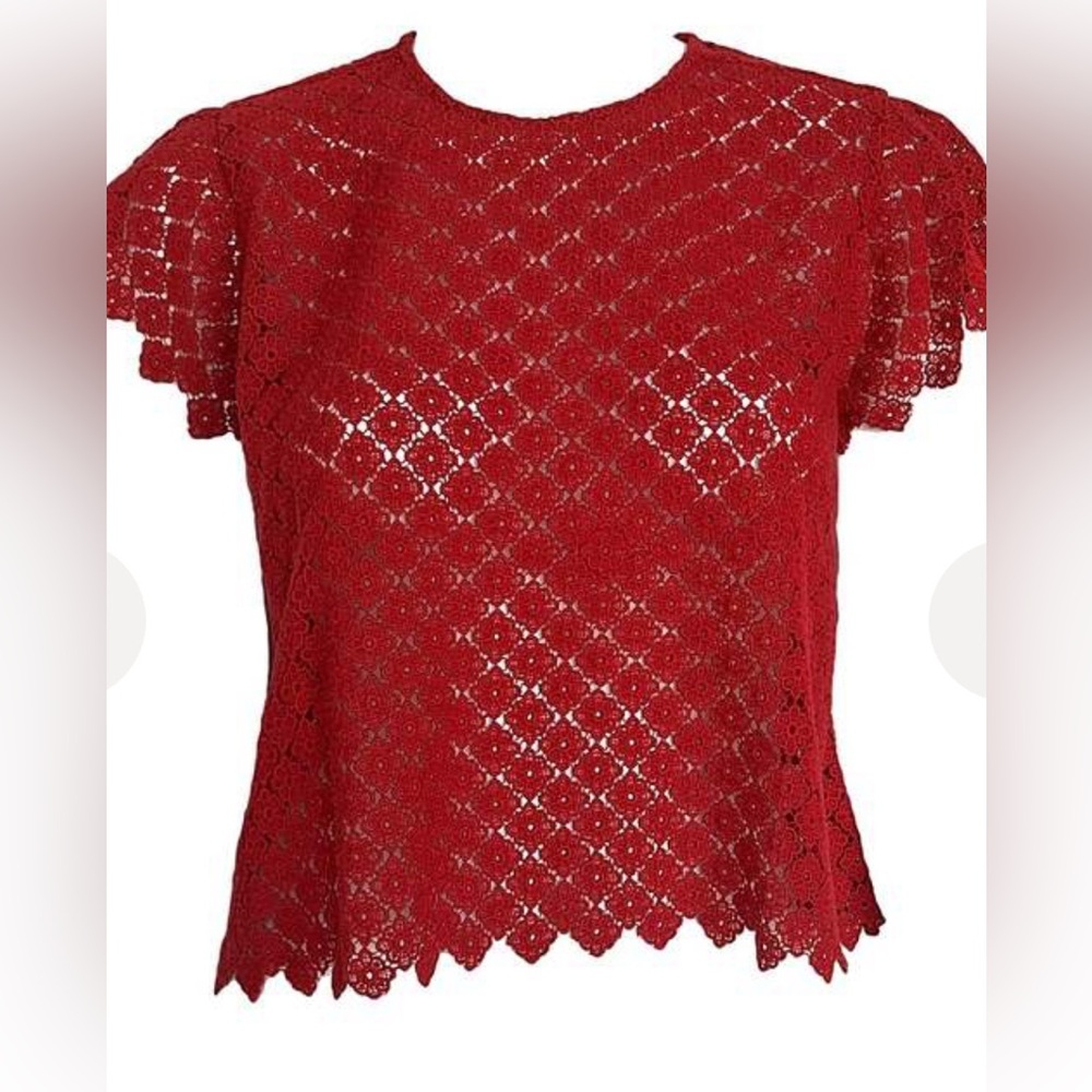 The GREAT Red Lace Short-Sleeve Women's Top